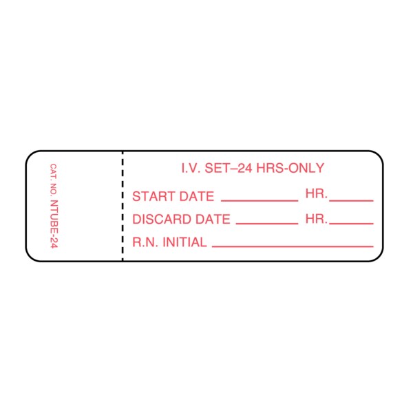 Nevs CMA Hourly IV Tubing Label I.V. Set 24 Hours 15/16" x 3" White w